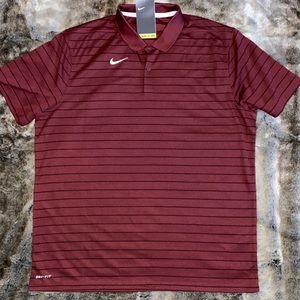 XL Nike polo maroon striped mens shirt dri-fit nwt